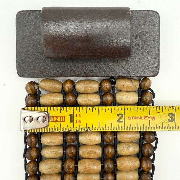 Vintage Stretch Beaded Belt w/ Wood Buckle – 2.5" Wide Boho Y2K Festival - Picture 9 of 9